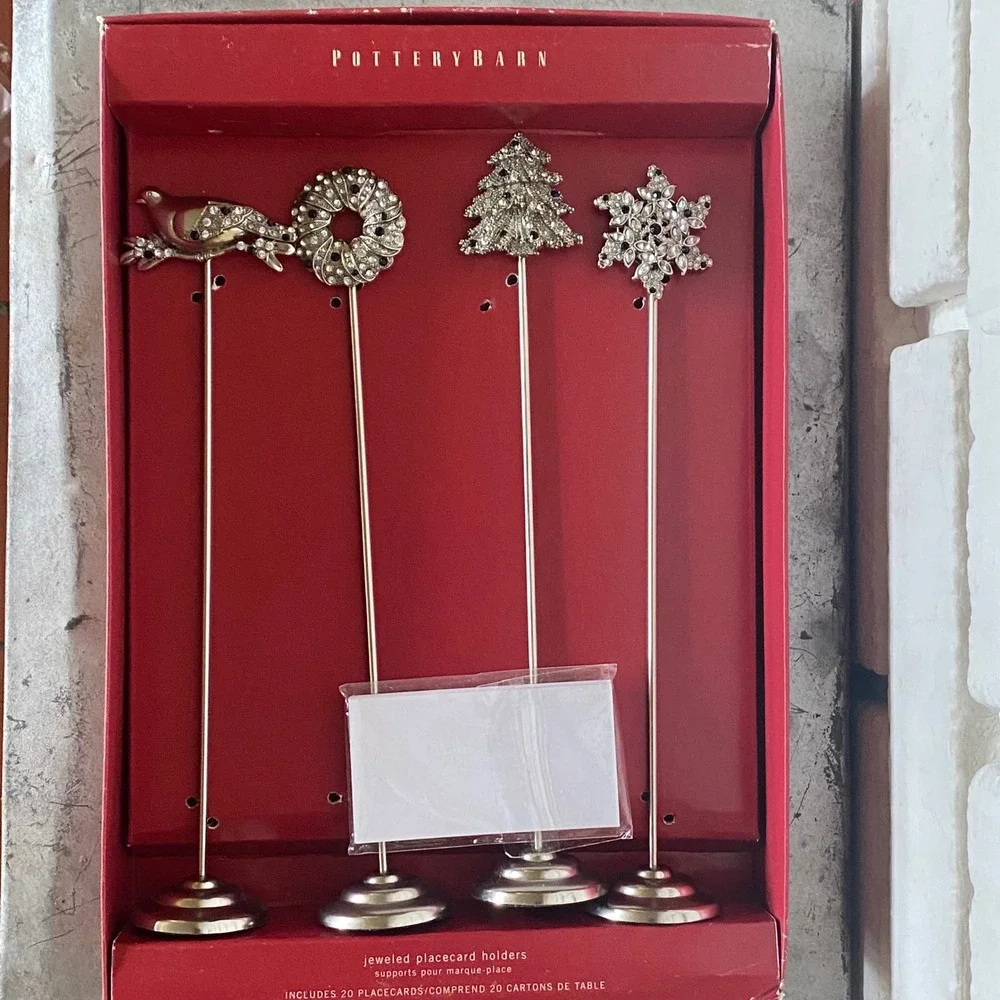 Pottery Barn‎ Jeweled Christmas Place Card Holders Set of 4 Holiday Decor